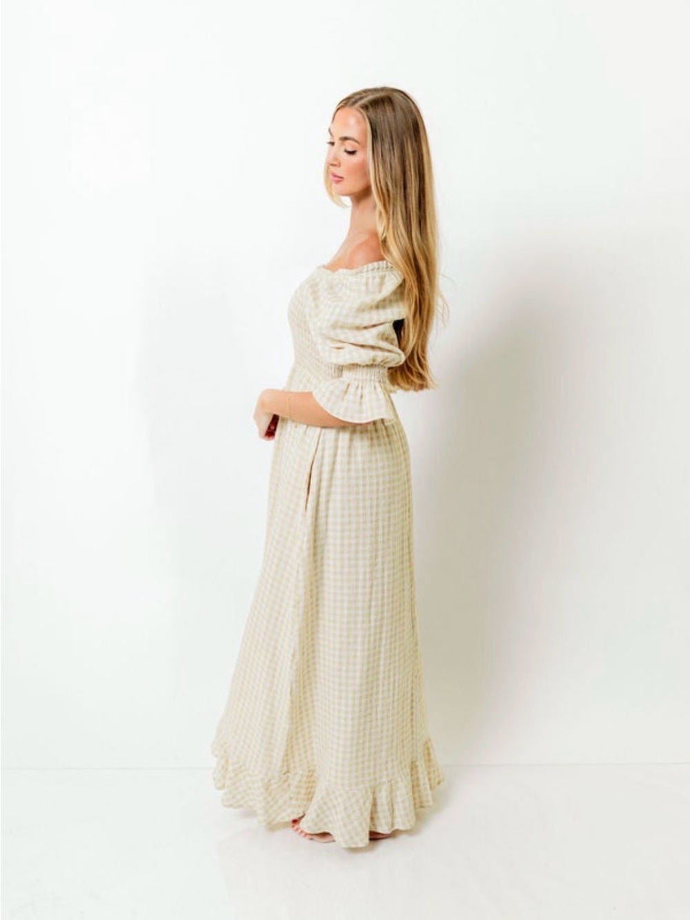 NWT Worth Collective Cotton Gingham Smocked Maxi Dress XS Cottagecore maternity - Picture 3 of 7